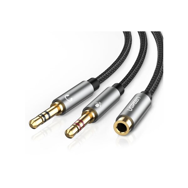 UGREEN Audio Cable 3.5mm Fem./2 Male 20899 aluminum Case, Black