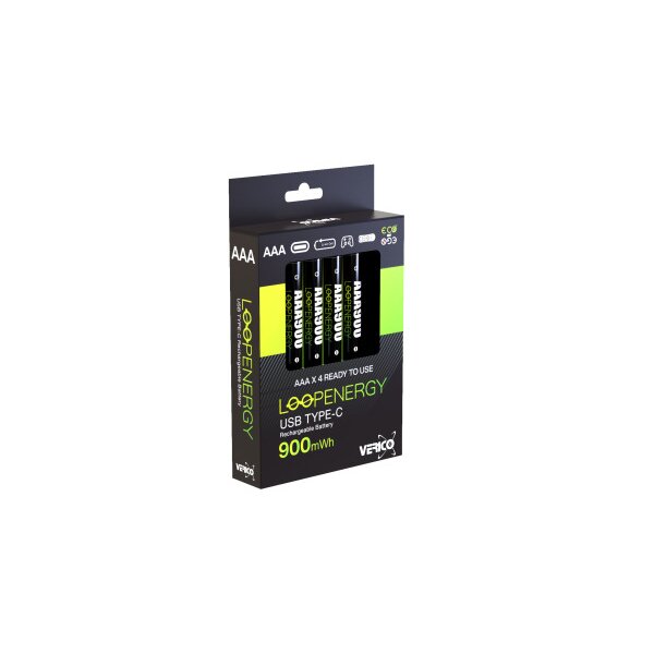 VERICO LoopEnergy Batterie USB-C 1UDBT-A3WEB2 AAA/LR03 (600mAh) 4 pi&egrave;ces