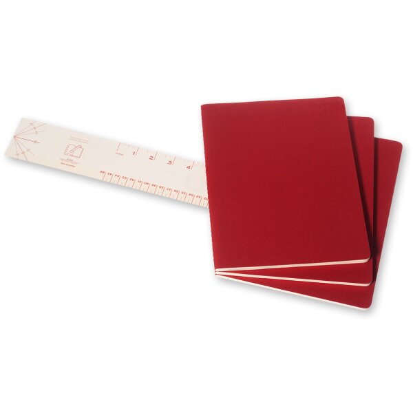 MOLESKINE Notizheft Cahier XL 25x19cm 931076 liniert, rot 3 Stück