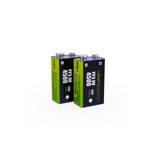 VERICO LoopEnergy Batterie USB-C 1UDBT-A3WEB2 9V/6LR61 (500mAh) 2 pi&egrave;ces