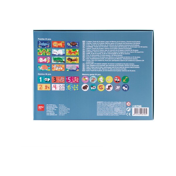 APLI KIDS Spielebox Tiere 18798 Puzzle, Domino, Memory