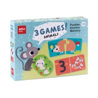 APLI KIDS Spielebox Tiere 18798 Puzzle, Domino, Memory