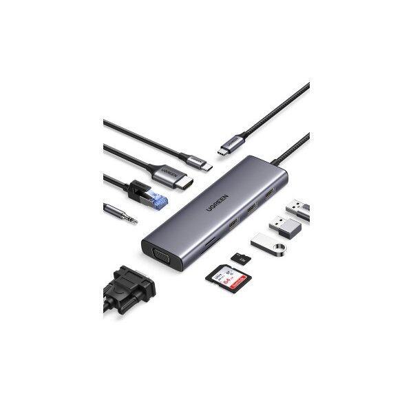 UGREEN USB-C to 3xUSB-A Hub 10in 1 15601 HDMI,VGA,RJ45,3.5mm,SD,TF,PD