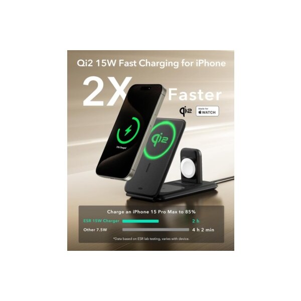 ESR HaloLock 3-in-1 Travel Set 2C5690304 Qi2, Watch, Wirless, Black