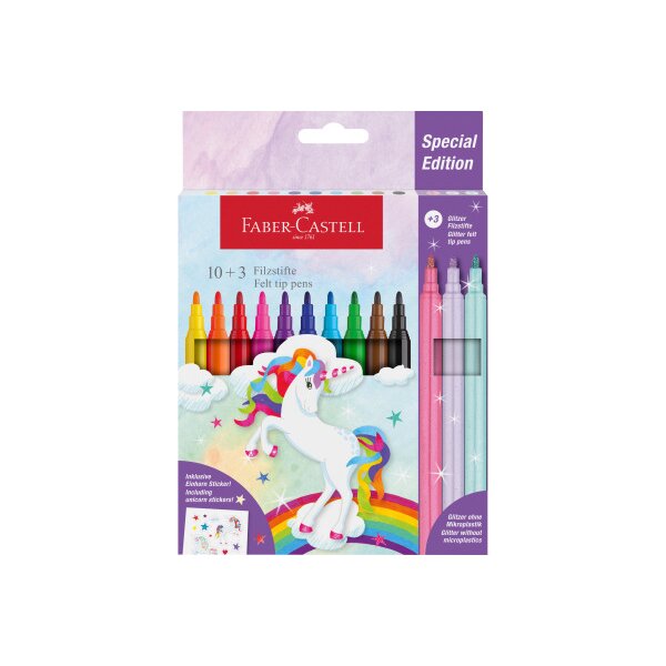FABER-CASTELL Filzstifte Einhorn 554213 inkl. Sticker 13 Stück