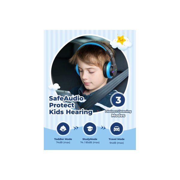 ICLEVER Kids Bluetooth Headphones C03-1702N-32 BTH12, LED, 55h, black