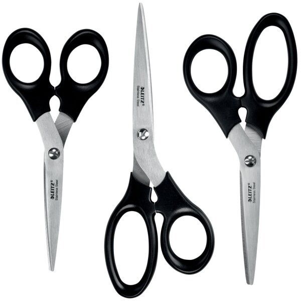 LEITZ Scheren-Set, rund, schwarz, 3-teilig