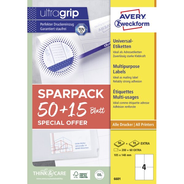 AVERY Zweckform Universal-Etiketten, 105 x 48 mm, 50+15 Bl