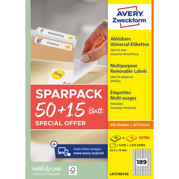 AVERY Zweckform &Eacute;tiquette universelle, 35,6 x 16,9 mm, 50+15