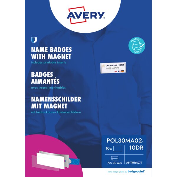 AVERY Zweckform Namensschild, 70 x 30 mm, anthrazit, 5er Set