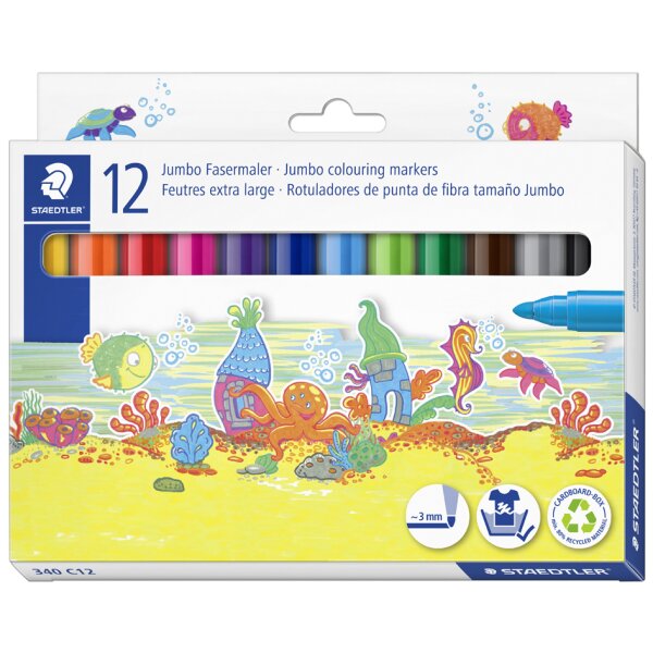STAEDTLER Fasermaler Noris jumbo, 12er Kartonetui