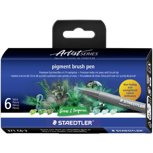 STAEDTLER Fasermaler pigment brush pen "Blues &amp; Greens"