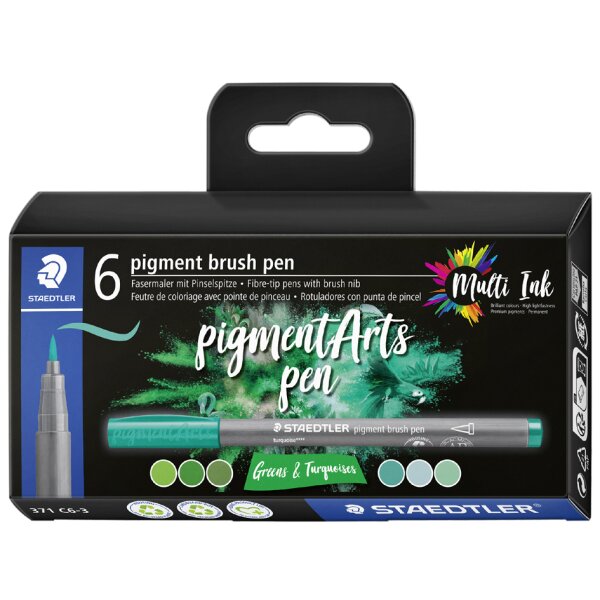 STAEDTLER Fasermaler pigment brush pen "Blues &amp; Greens"