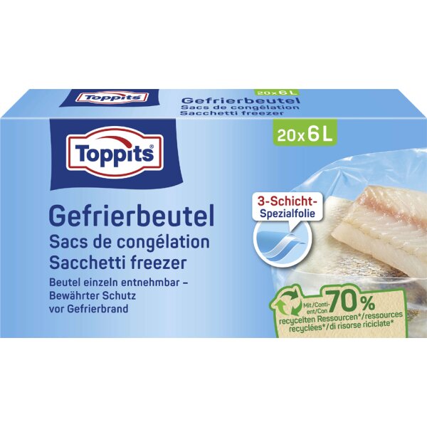 TOPPITS Sachet de cong&eacute;lation, 25 x 4 litres, 250 x 340 mm
