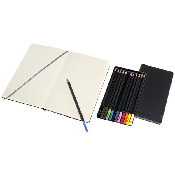 MOLESKINE Kit croquis aquarelle, carnet L/A5 + 12 crayons