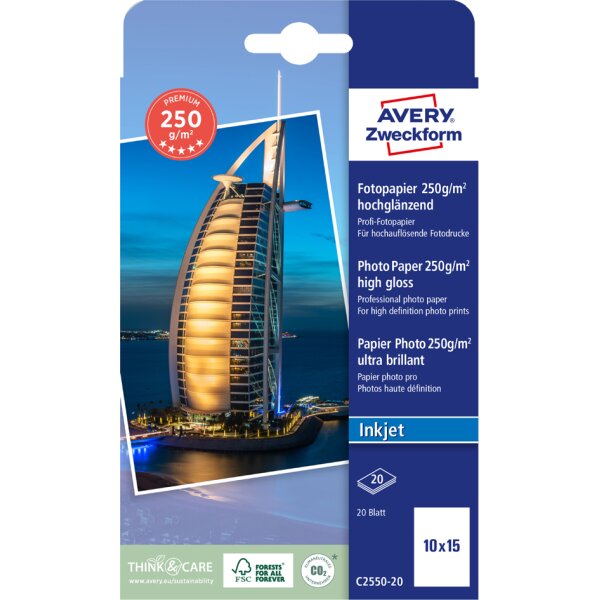 AVERY Zweckform Inkjet Fotopapier PREMIUM, 10 x 15 cm, weiss