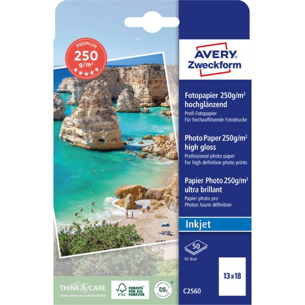 AVERY Zweckform Inkjet Fotopapier PREMIUM, 13 x 18 cm, weiss