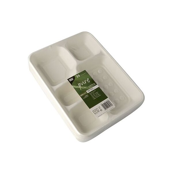PAPSTAR Zuckerrohr-Menü-Tray "pure", 5-geteilt, weiss