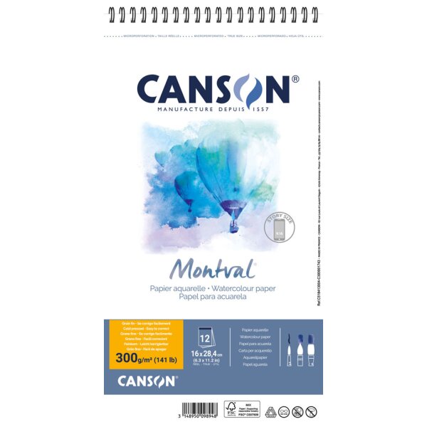 CANSON Album papier aquarelle Montval, 160 x 284 mm, 300 g