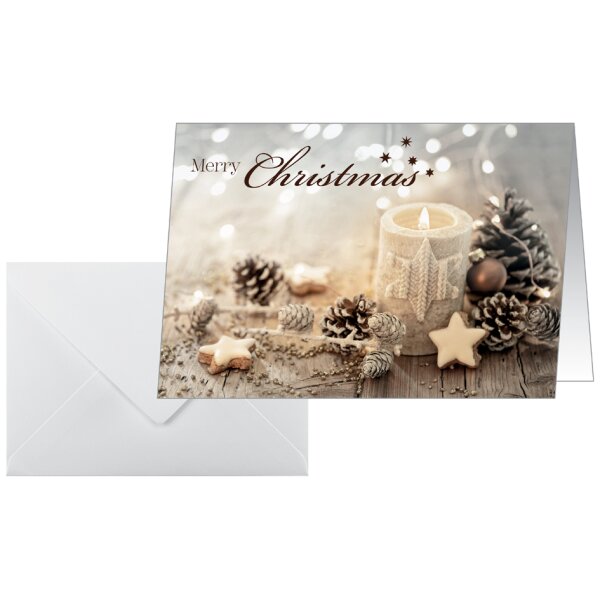 sigel Weihnachtskarte "Beige Christmas Candle", A6 quer (A5)