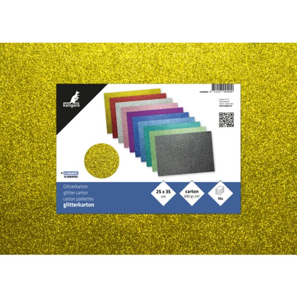 kangaro Glitterkarton, 250 x 350 mm, 10-farbig sortiert