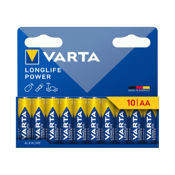 VARTA Pile alcaline LONGLIFE POWER, Mignon AA, pack de 10