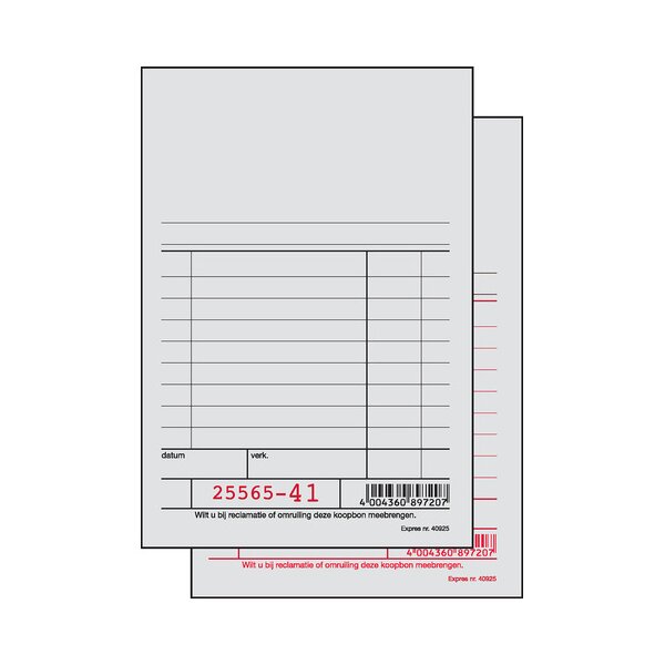 Expres Kassablok grijs, met carbon, 100 x 158 mm, 2 x 50 vet
