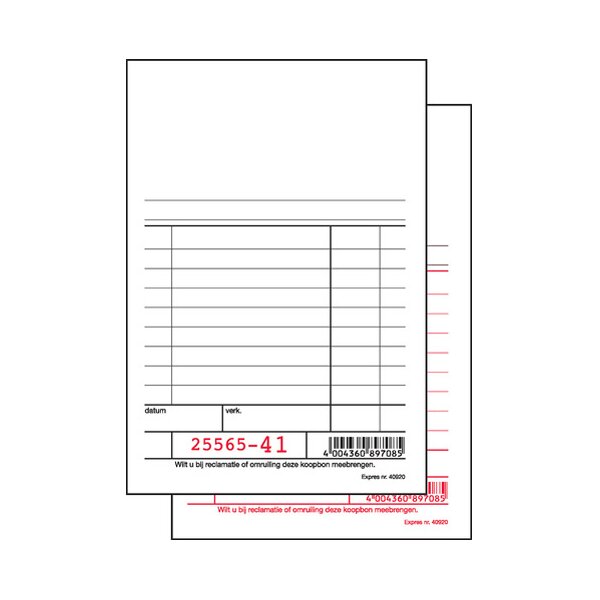 Expres Kassablok wit, met carbon, 100 x 158 mm, 2 x 50 vet