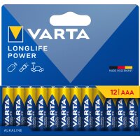 VARTA Pile alcaline LONGLIFE POWER, Micro AAA, pack de 12