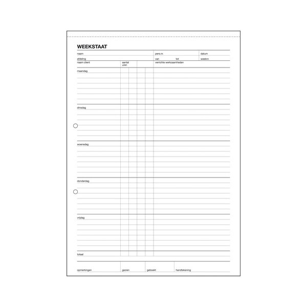 Expres Weekstaat, blok met 50 vel, formaat: A4 staand