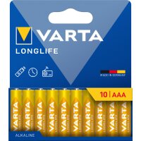 VARTA Pile alcaline LONGLIFE, Micro AAA, pack de 10
