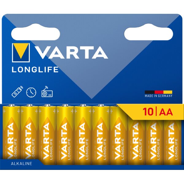 VARTA Pile alcaline LONGLIFE, Mignon AA, pack de 10