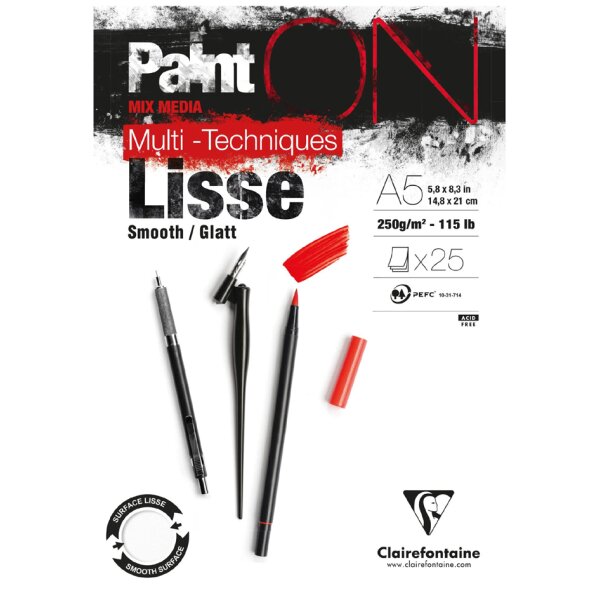 Clairefontaine Bloc papier dessin PaintON Lisse, A3, blanc
