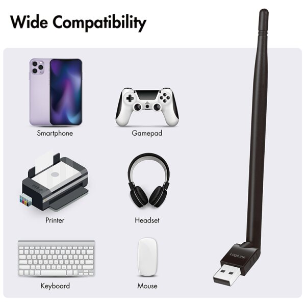 LogiLink Adaptateur USB-Bluetooth 5.3 avec antenne, noir