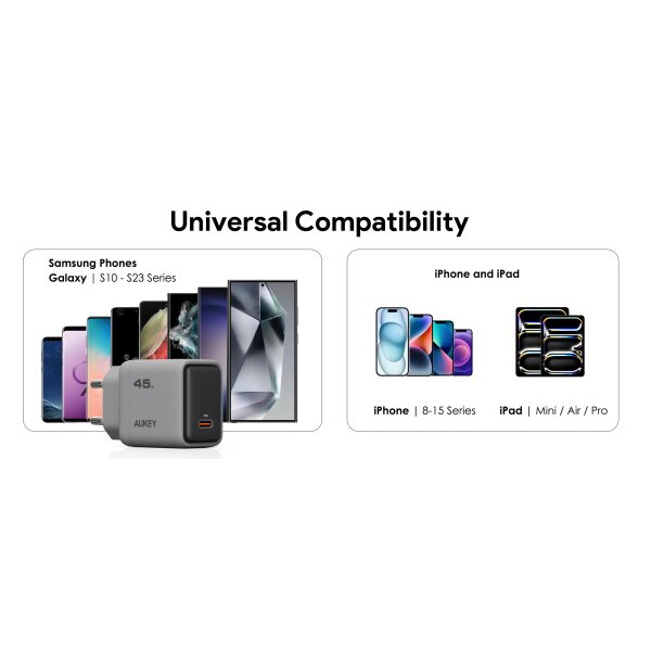 AUKEY Comet 45W GaN PD PA-C2 1-Port, Wall Charger Grey