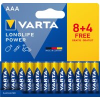 VARTA Pile alcaline LONGLIFE POWER, Micro AAA, 8 + 4