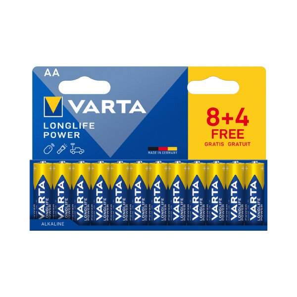 VARTA Alkaline Batterie "LONGLIFE POWER", Mignon AA, 8+4