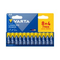 VARTA Pile alcaline LONGLIFE POWER, Mignon AA, 8+4