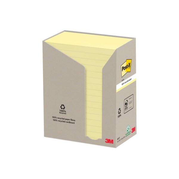 POST-IT Haftnotizen Recycling 127x76mm 655-1T gelb, 16x100 Blatt