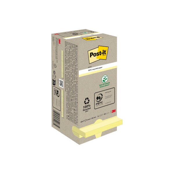 POST-IT Haftnotizen Recycling 76x76mm 654-1T gelb, 16x100 Blatt