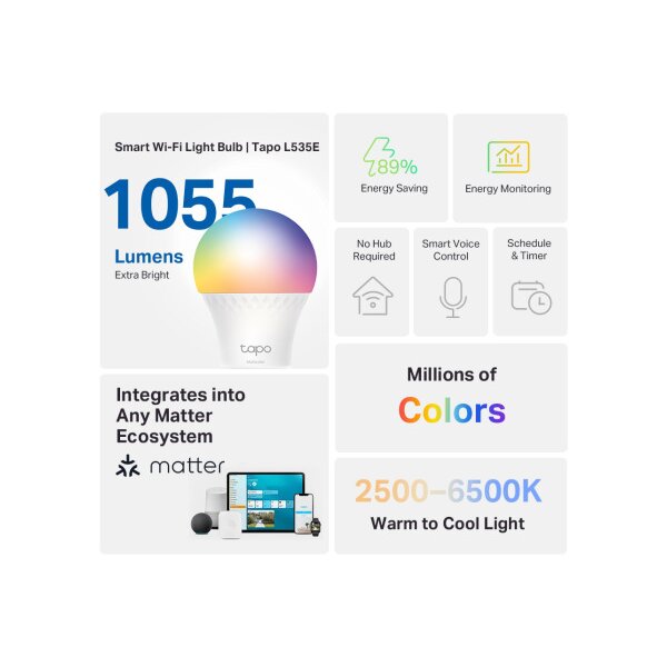 TP-LINK Smart Light Bulb,E27 Tapo L535E Multicolor,Matter