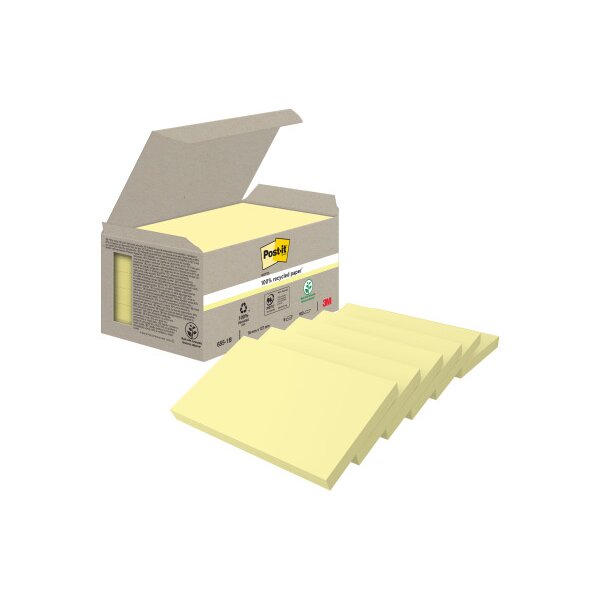 POST-IT Haftnotizen Recycling 126x76mm 655-1B gelb 6x100 Blatt