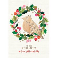 CACTUS Weihnachtskarte Kranz & Vogel, mit...