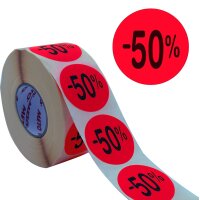 METO Promo-Etiketten "-50%", rund, rot fluor