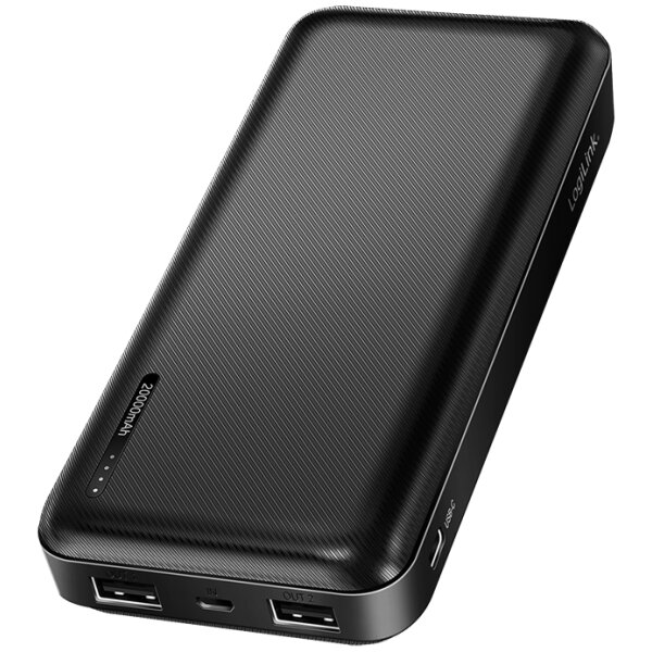 LogiLink Powerbank 20.000 mAh, 2x USB-A, 1x USB-C, schwarz