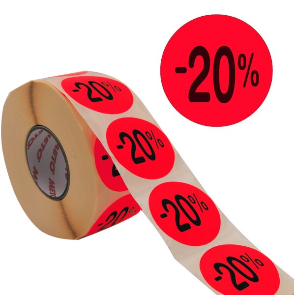 METO &Eacute;tiquette promotionnelle -30%, rond, rouge fluo