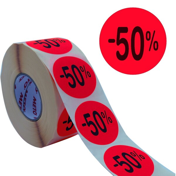 METO &Eacute;tiquette promotionnelle -30%, rond, rouge fluo