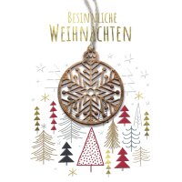 CACTUS Weihnachtskarte Schneeflocke, mit Holzapplikation