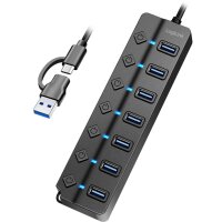 LogiLink Hub USB 3.2, 7 ports, avec interrupteurs, noir