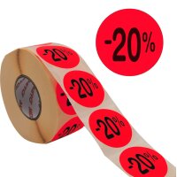 METO Promo-Etiketten "-20%", rund, rot fluor